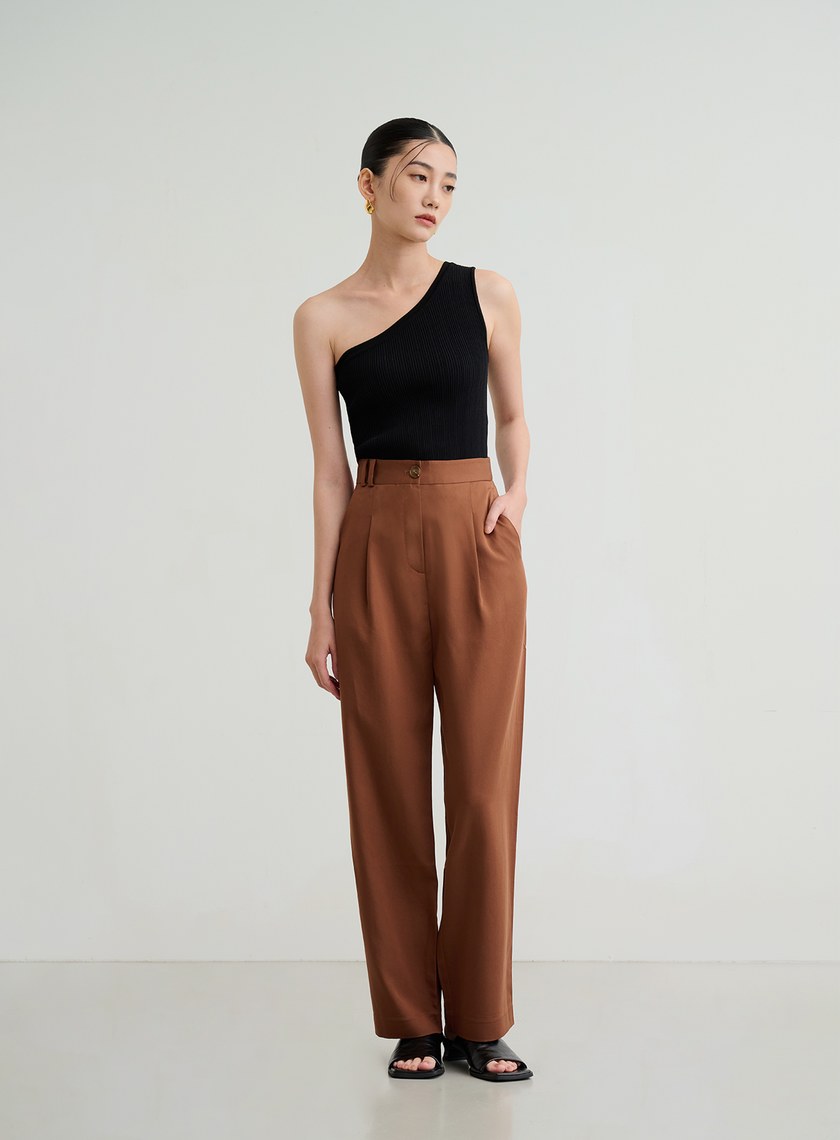 啞光絲滑打摺直筒褲