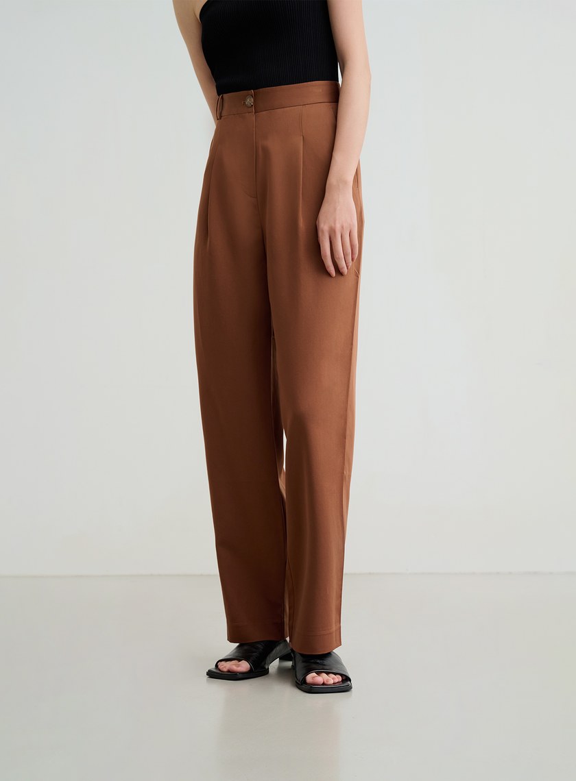 啞光絲滑打摺直筒褲