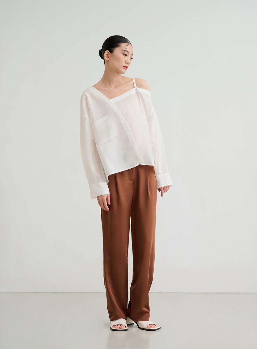 啞光絲滑打摺直筒褲