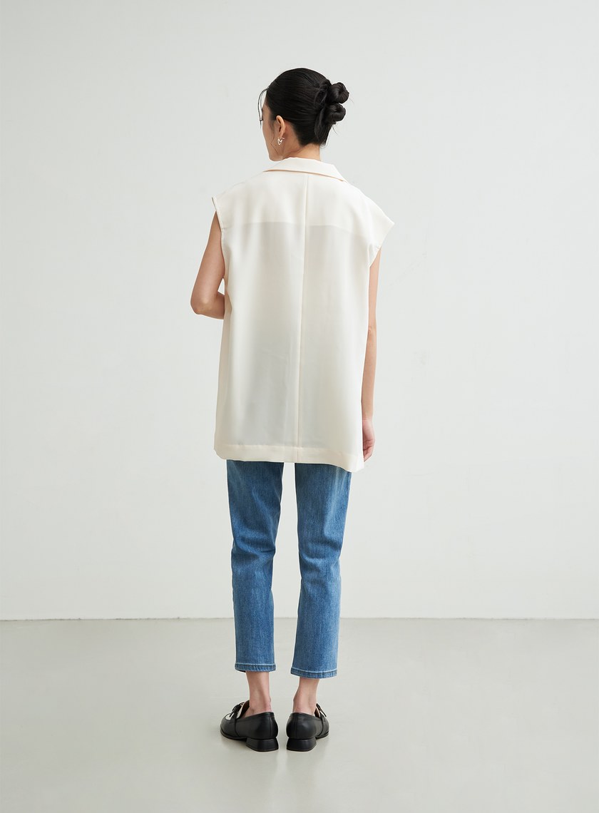 不對稱雙層繡花背心外套