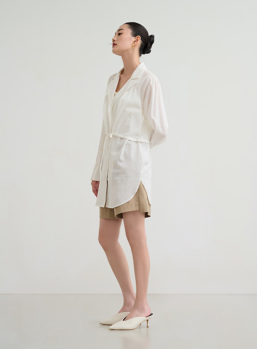 透膚抽繩襯衫式罩衫