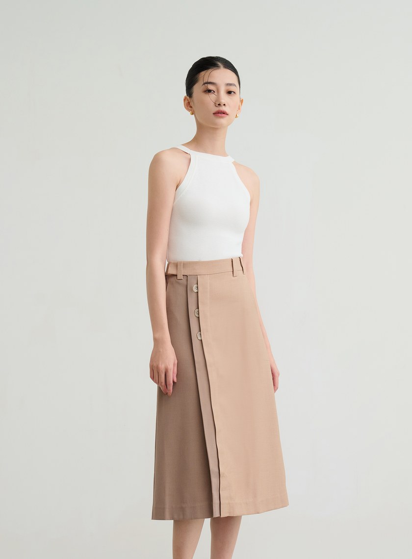 拼色排釦A字長裙