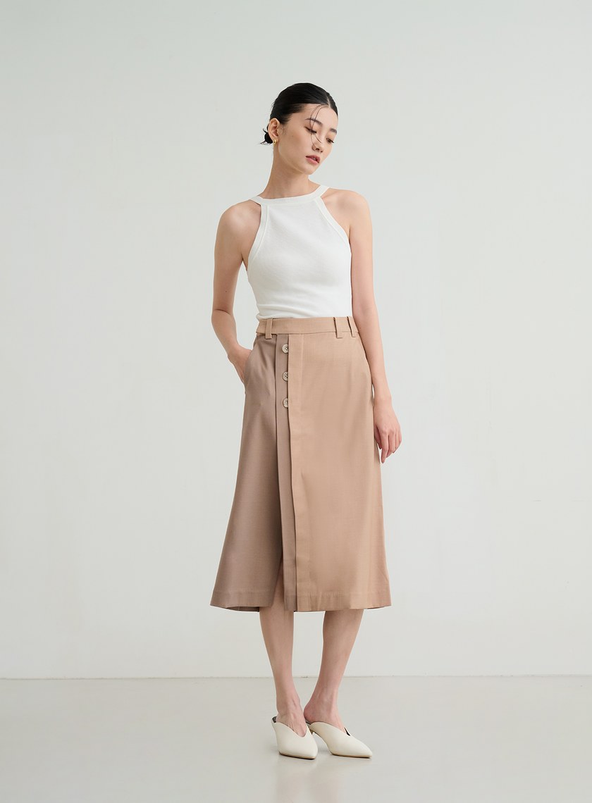 拼色排釦A字長裙