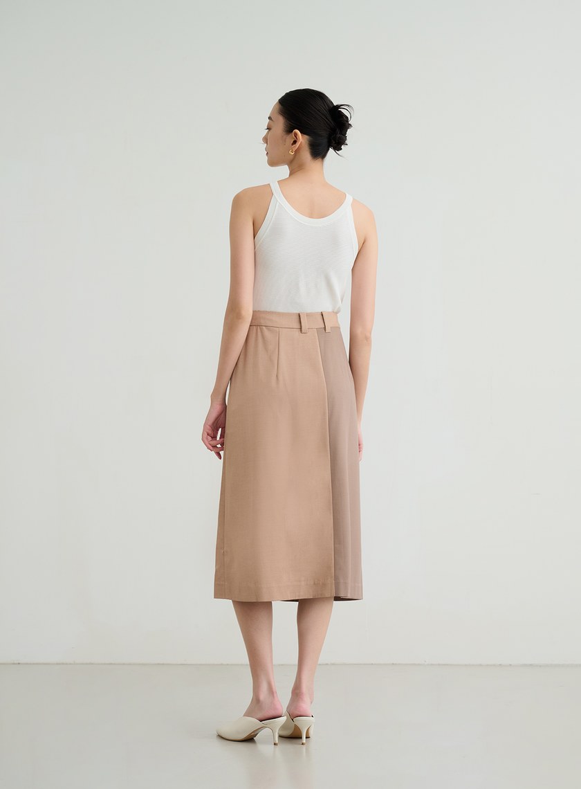 拼色排釦A字長裙