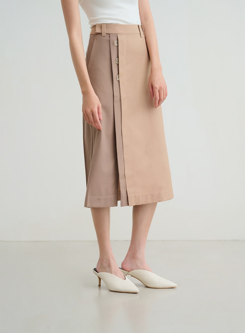 拼色排釦A字長裙