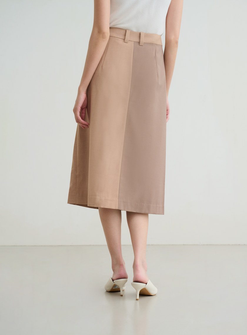 拼色排釦A字長裙