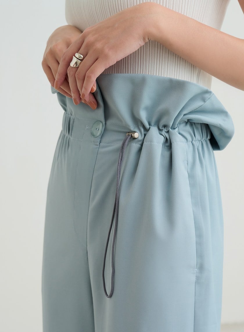 不對稱收腰直筒寬褲