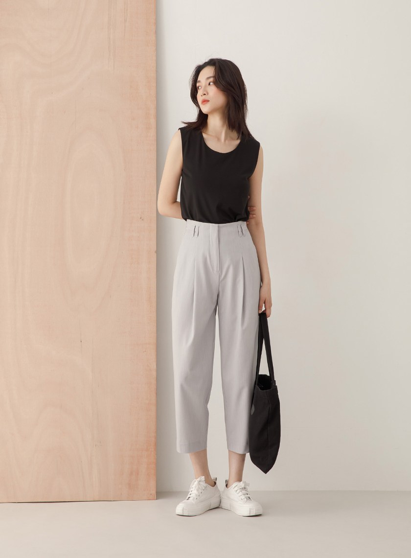 雙腰耳九分錐形褲