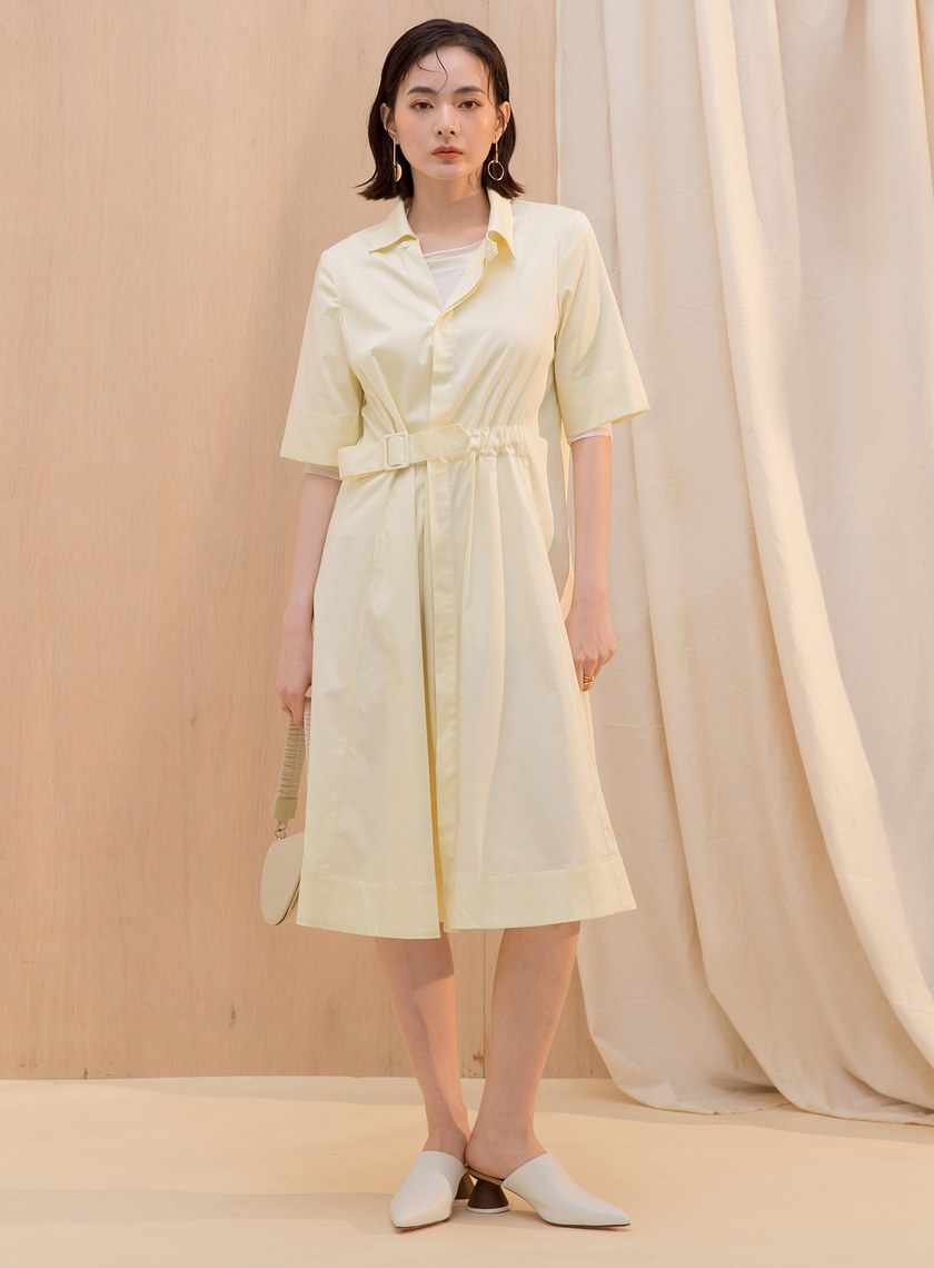 不對稱領收腰襯衫洋裝