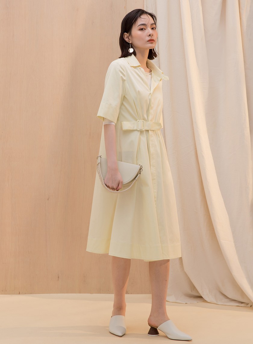 不對稱領收腰襯衫洋裝