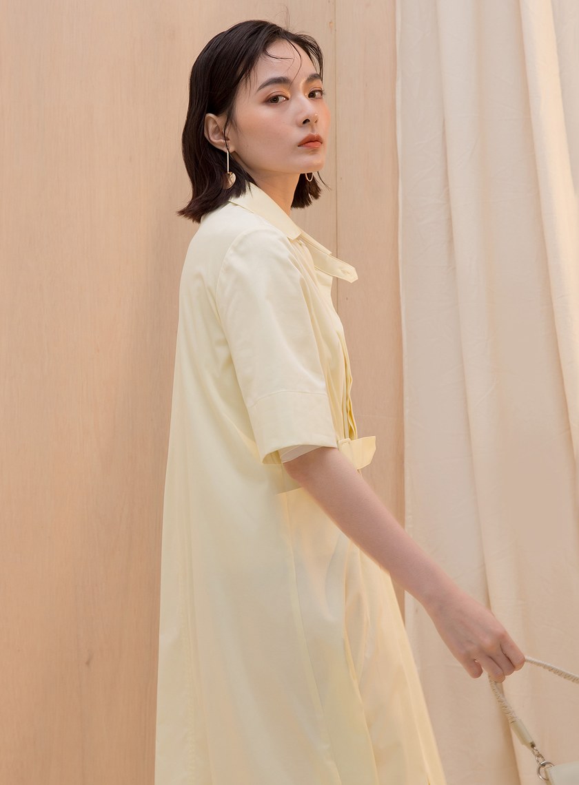 不對稱領收腰襯衫洋裝