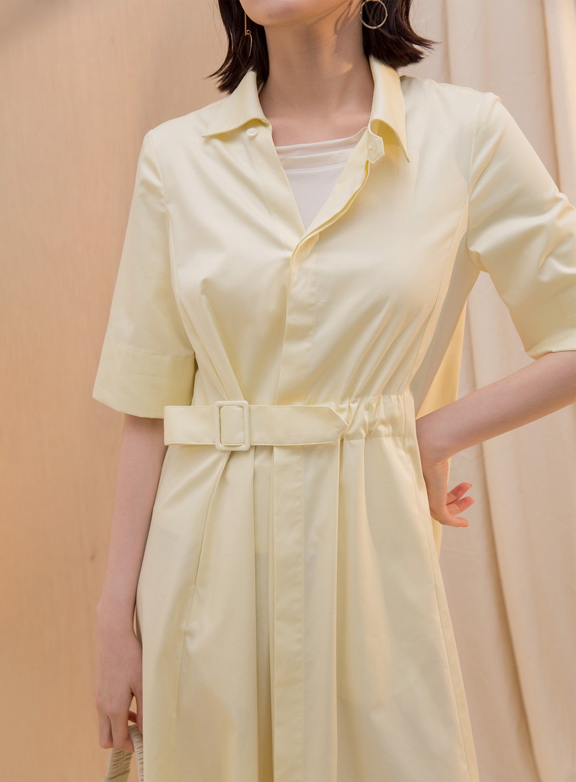 不對稱領收腰襯衫洋裝