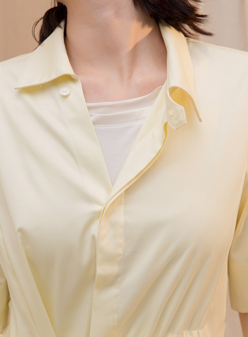 不對稱領收腰襯衫洋裝