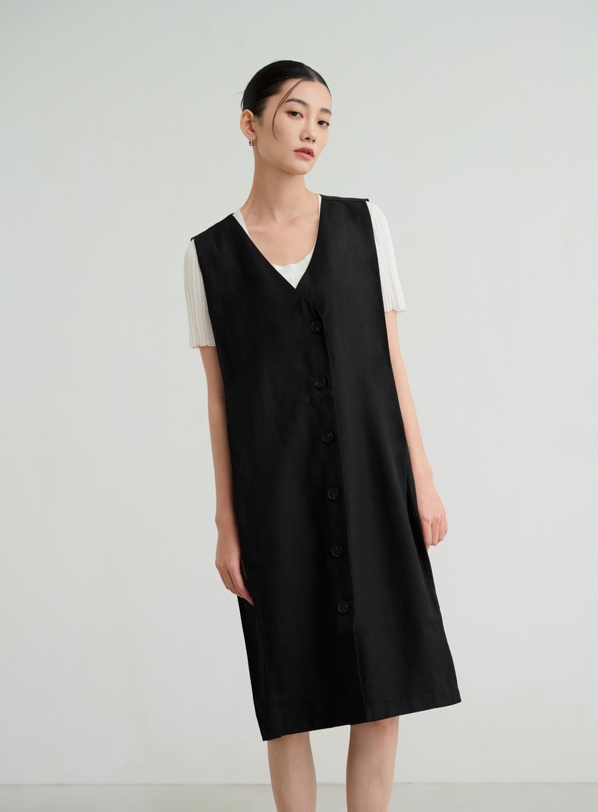 舒適開襟背心洋裝