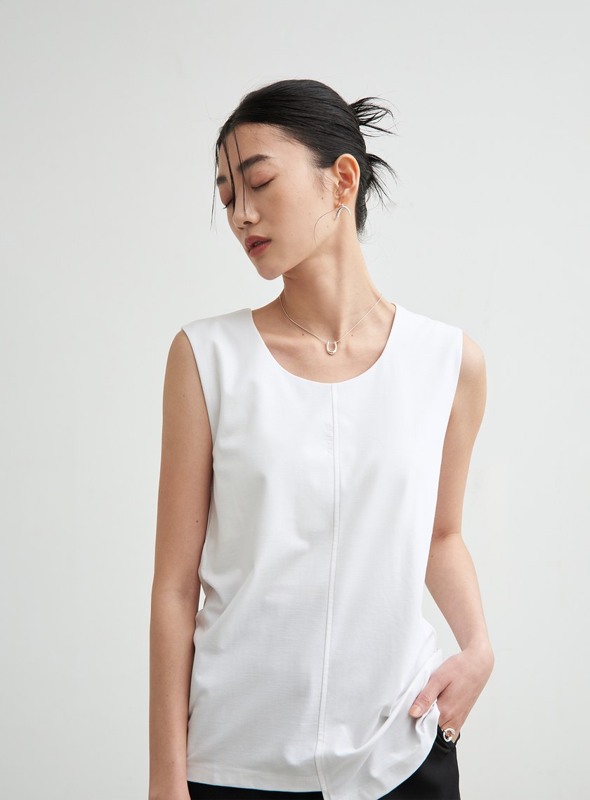 圓領刺繡無袖背心