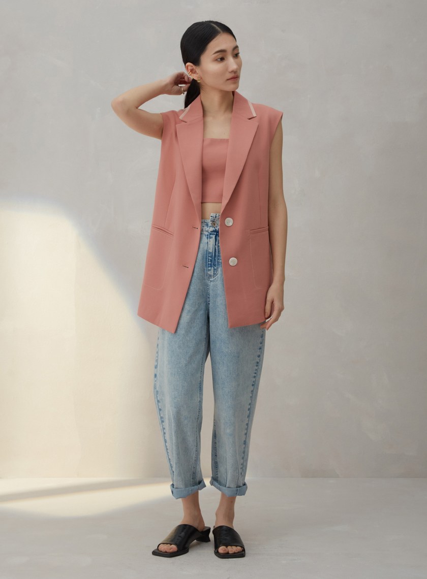 拼色西裝式背心外套