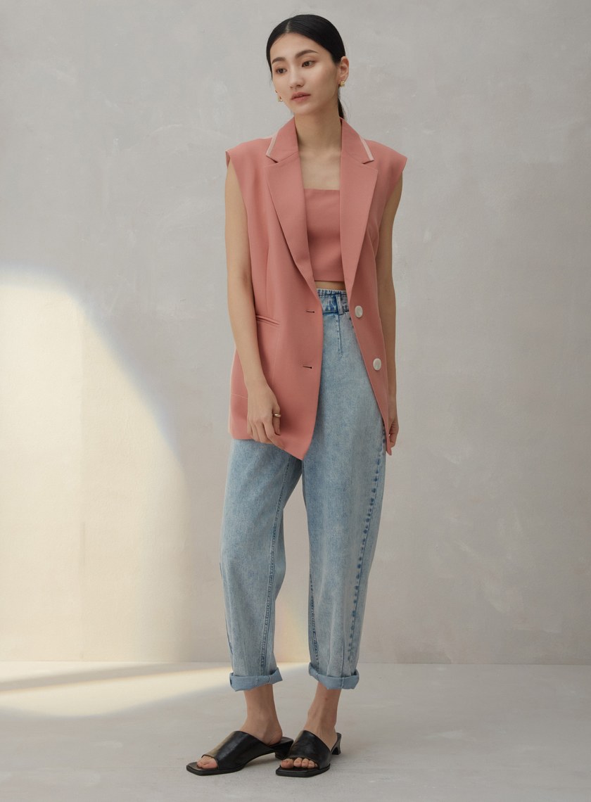 拼色西裝式背心外套