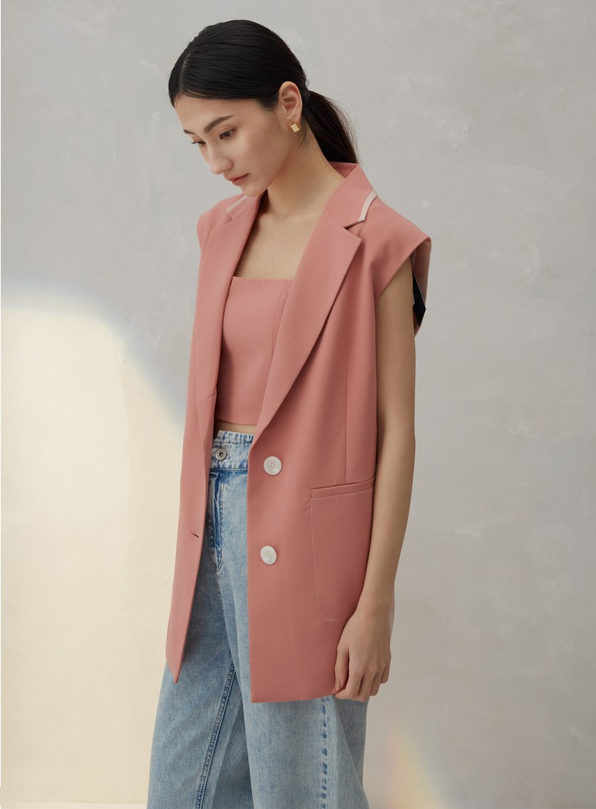 拼色西裝式背心外套