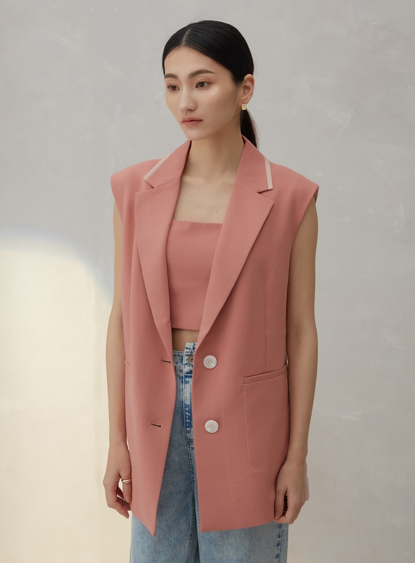 拼色西裝式背心外套