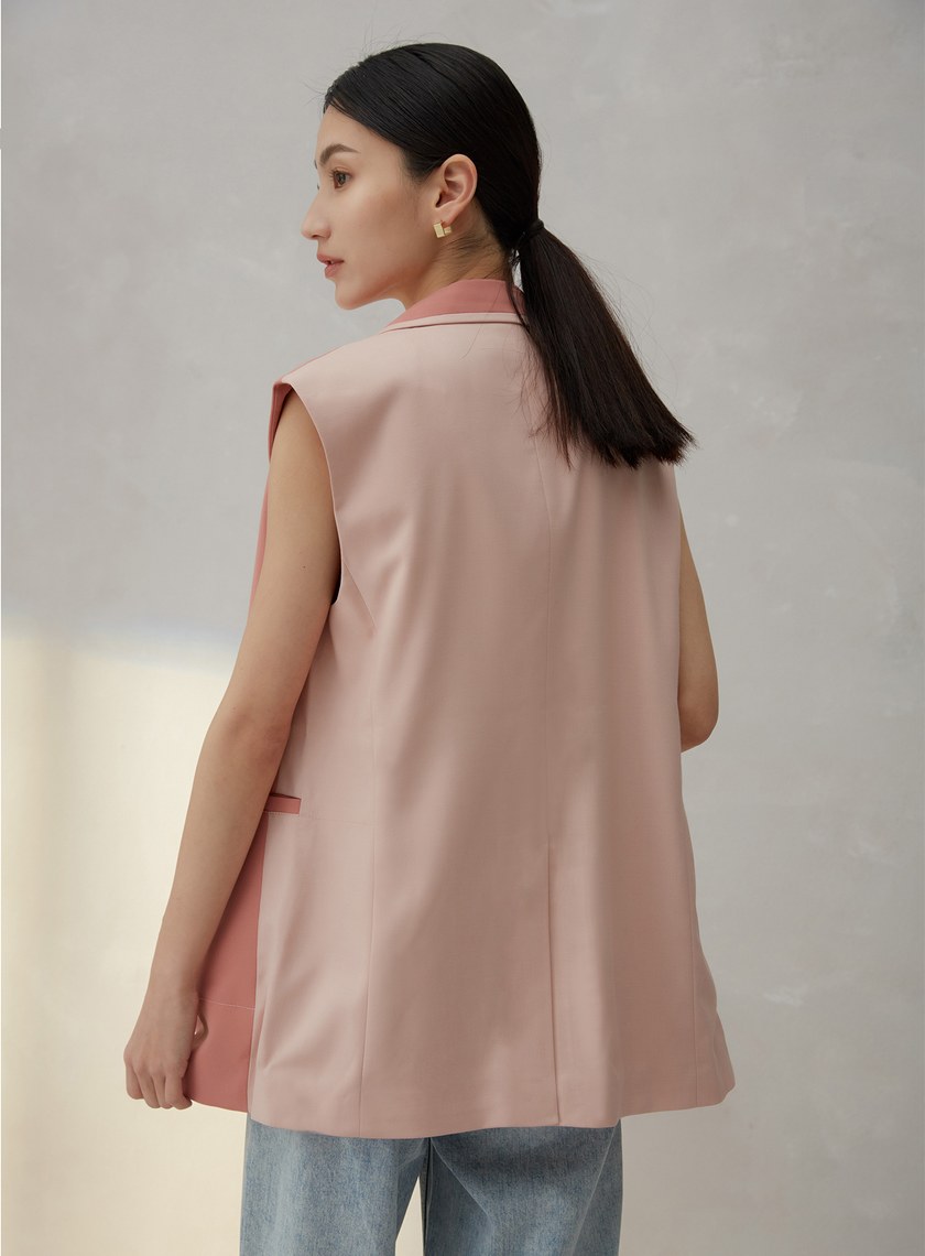 拼色西裝式背心外套