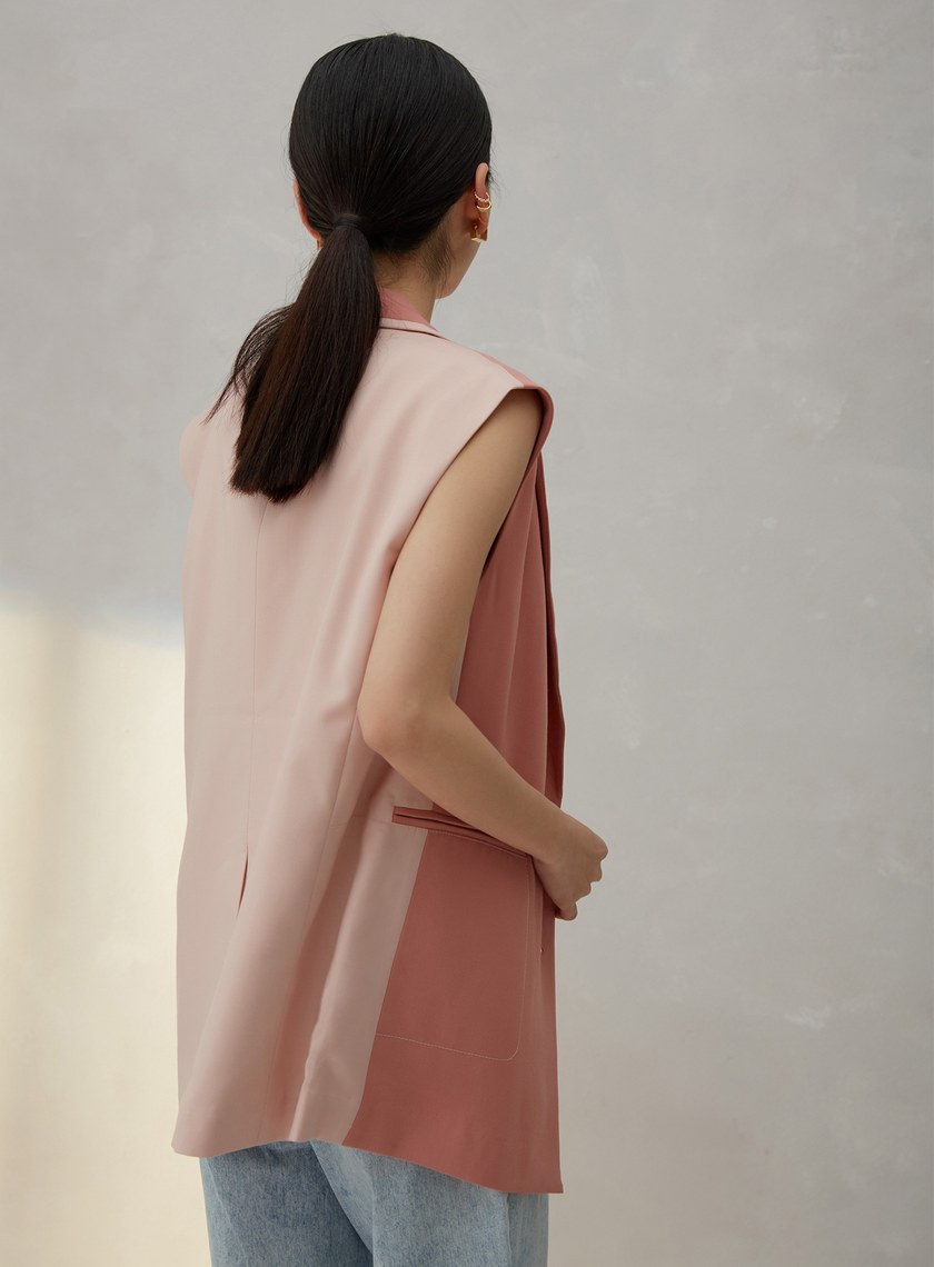 拼色西裝式背心外套