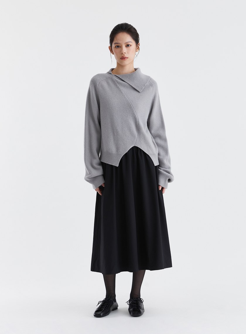 船領細羅紋抽皺長洋裝