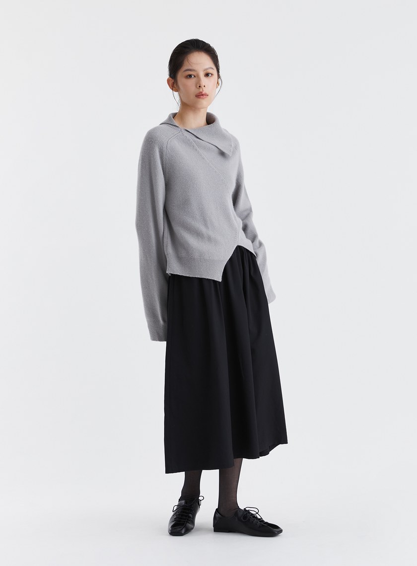 船領細羅紋抽皺長洋裝