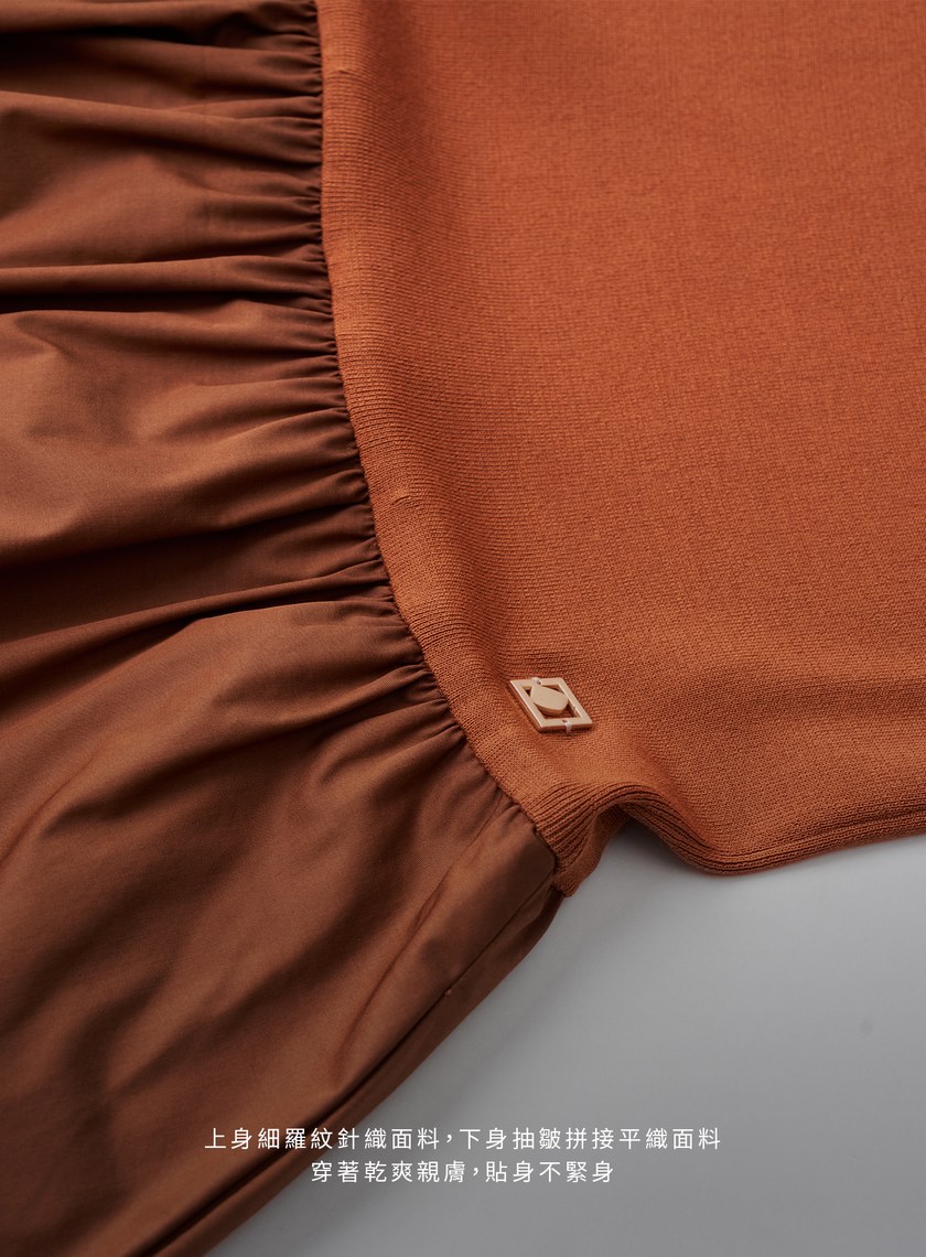 船領細羅紋抽皺長洋裝