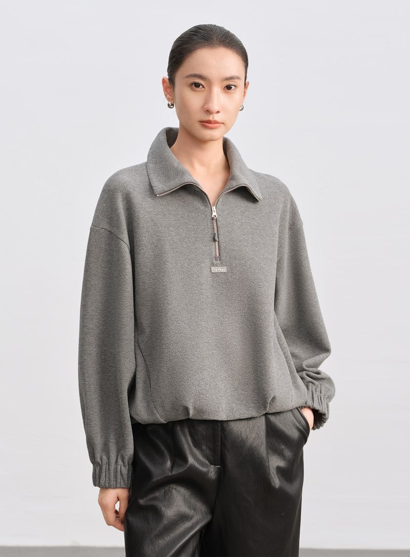 特殊紋理半拉鍊休閒衛衣