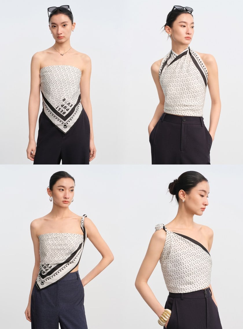 DISNEY｜黑白波點真絲方巾