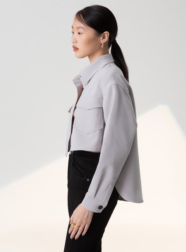 雙口袋前短後長夾克外套