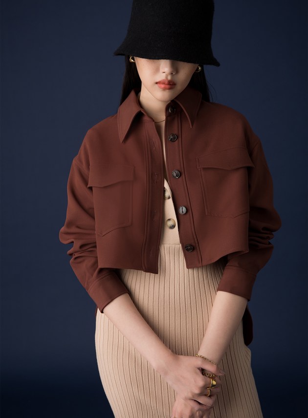 雙口袋前短後長夾克外套