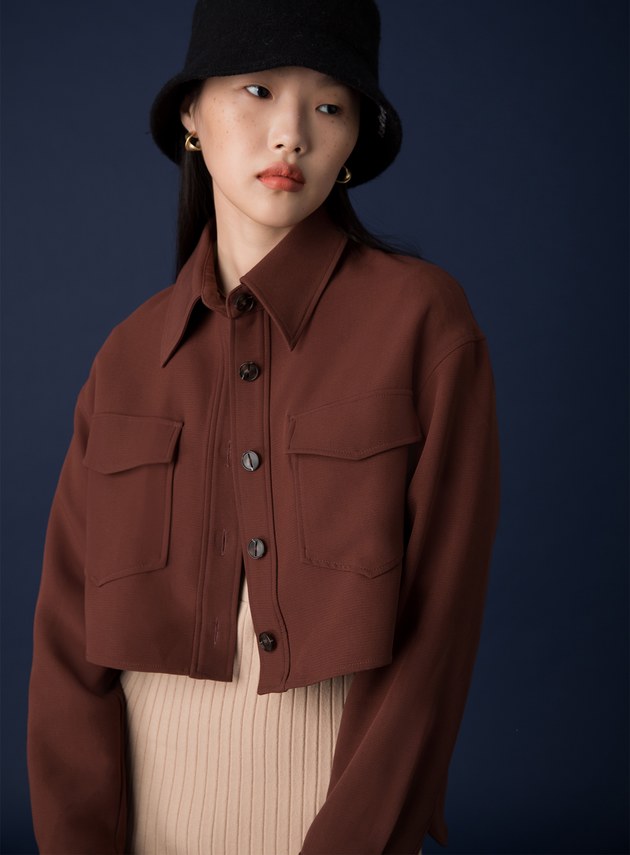 雙口袋前短後長夾克外套