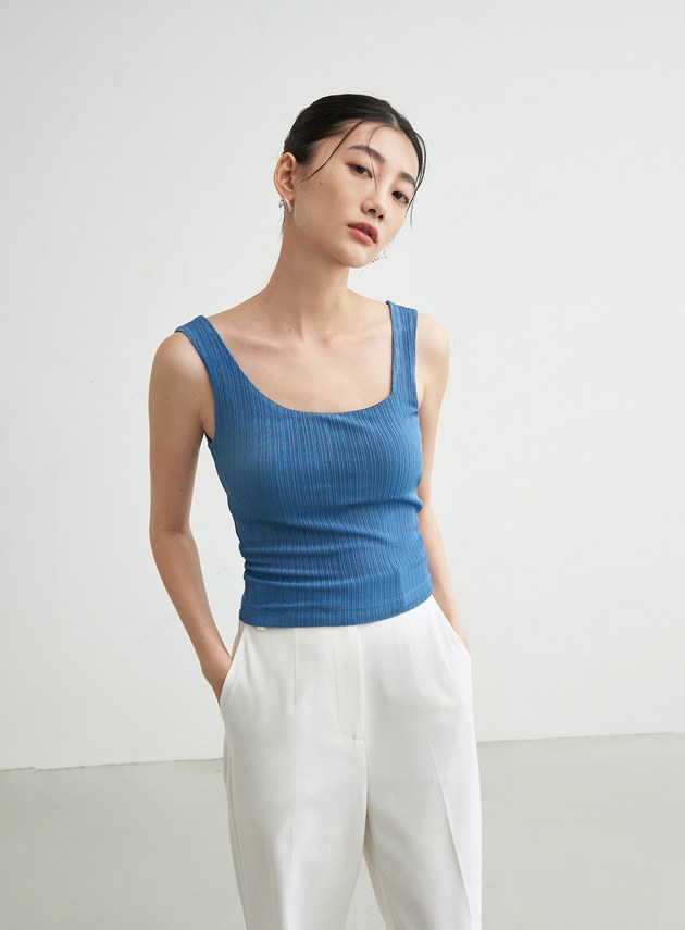 長版不對稱領坑條BRA TOP