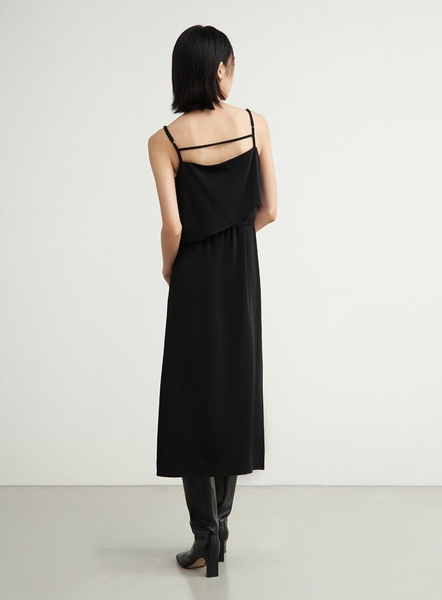 光澤細肩帶綁帶BRA洋裝