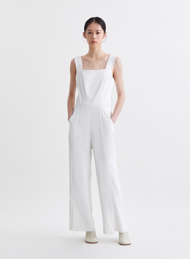 簡約俐落寬肩帶連身褲