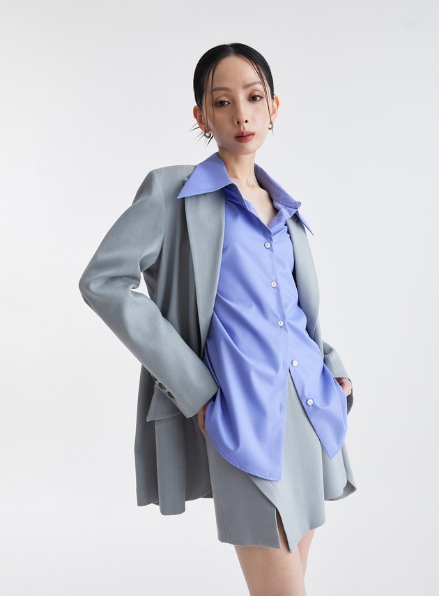經典復古人字紋寬版西裝外套