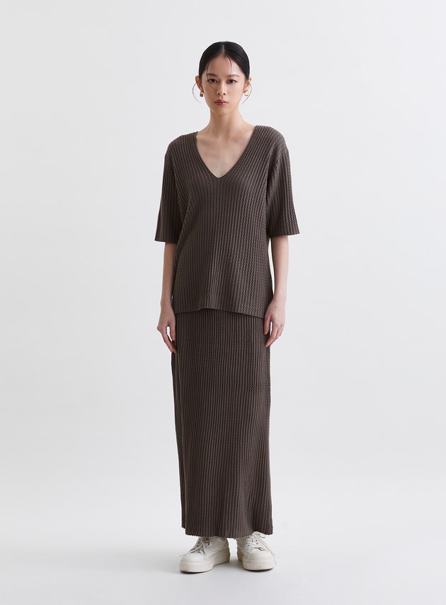 溫柔簡約緹花針織直筒長裙