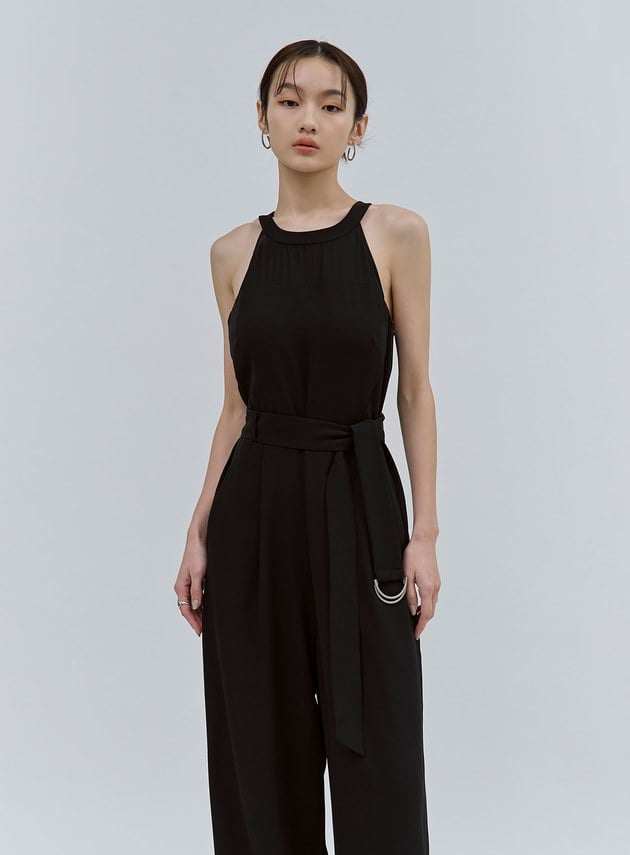 異材質拼接削肩BRA連身褲