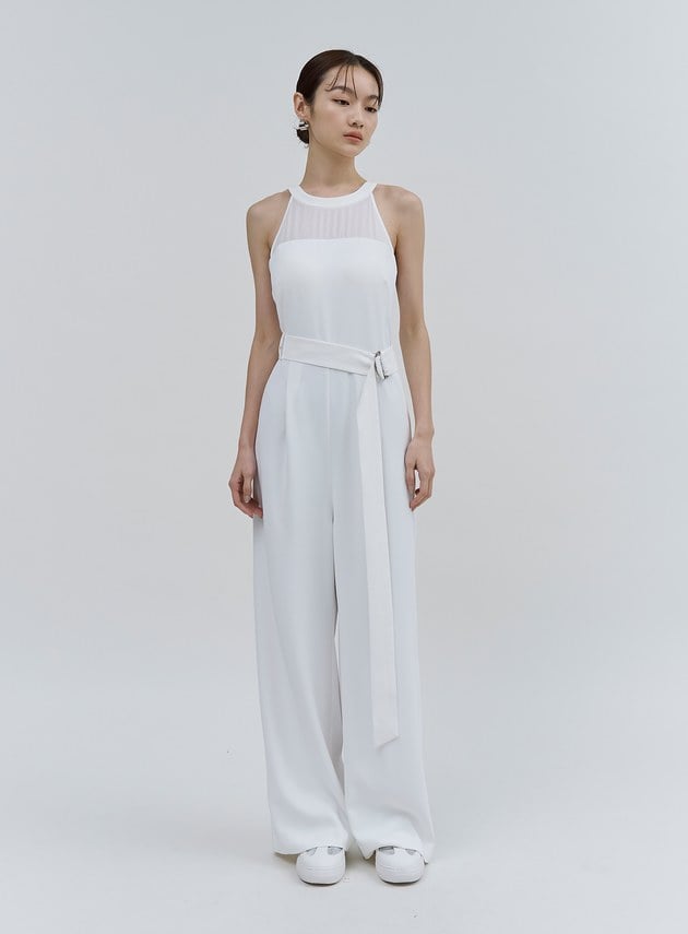 異材質拼接削肩BRA連身褲