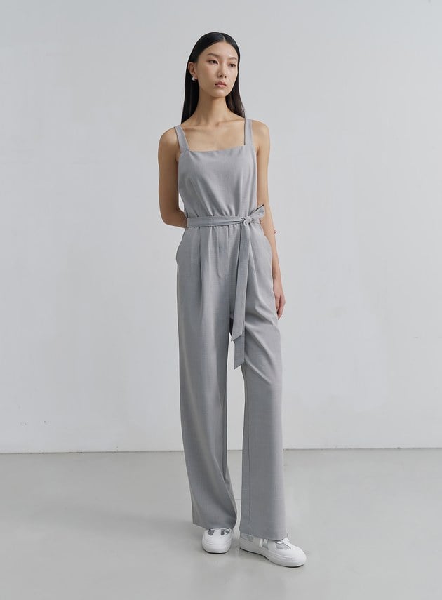 率性涼感細格紋BRA連身褲