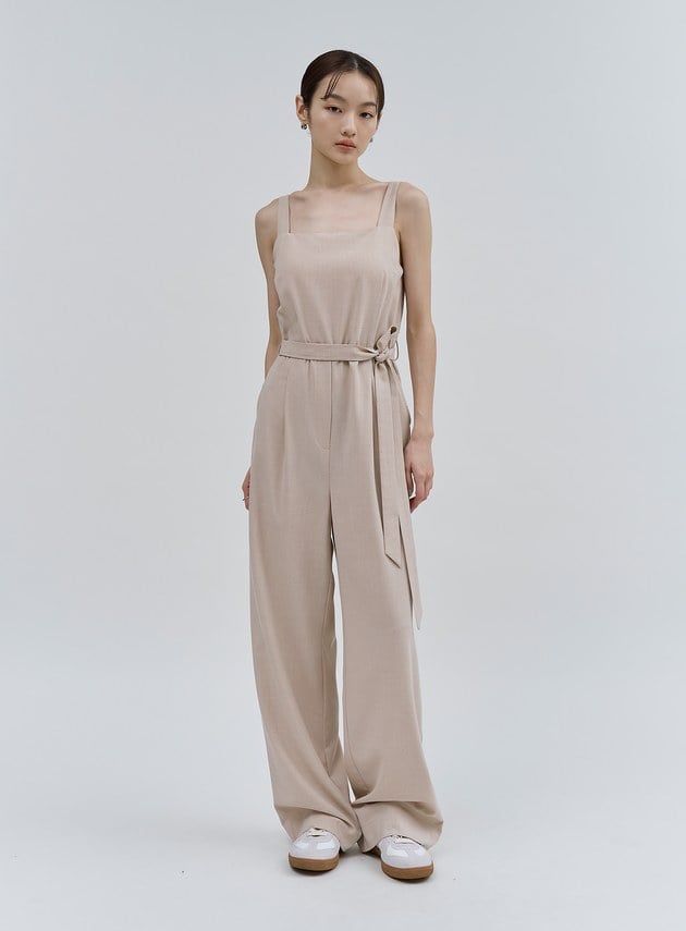 率性涼感細格紋BRA連身褲