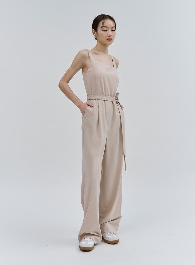 率性涼感細格紋BRA連身褲