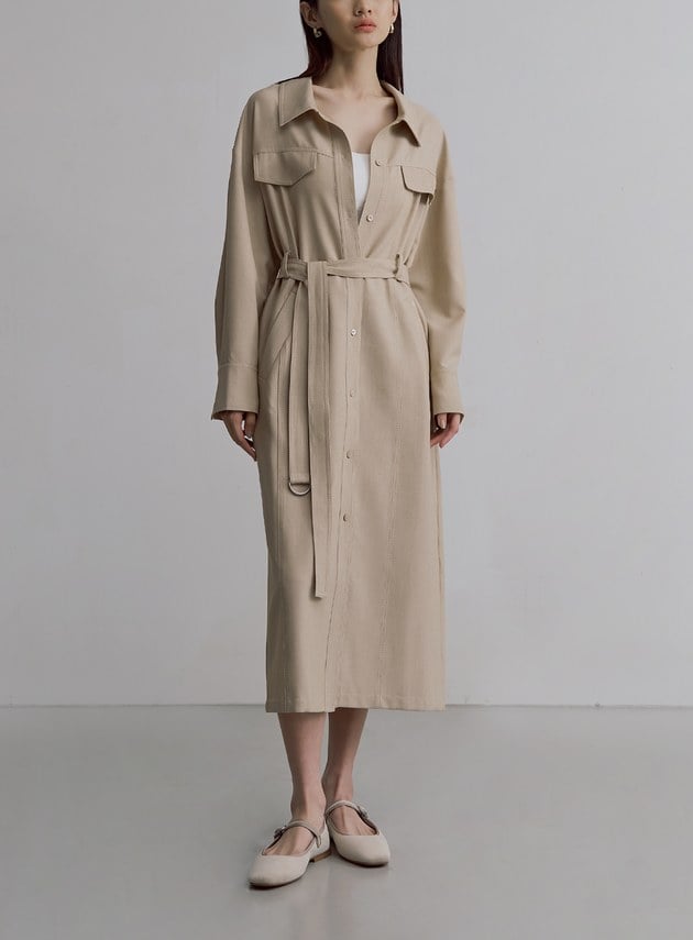 率性長版仿牛仔襯衫外套