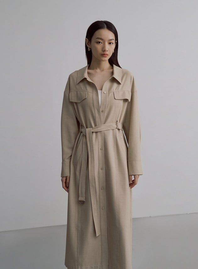 率性長版仿牛仔襯衫外套