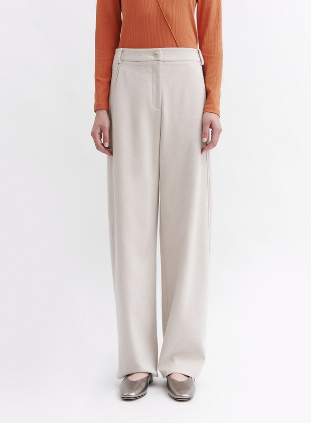 率性撞色壓線針織闊腿褲