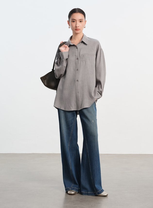 天絲羊毛寬版襯衫