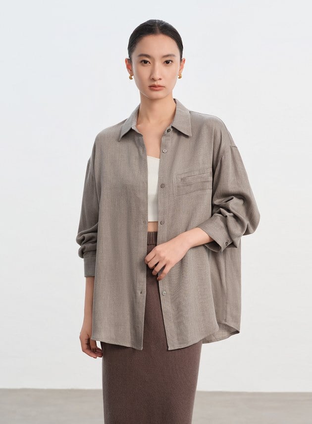 天絲羊毛寬版襯衫