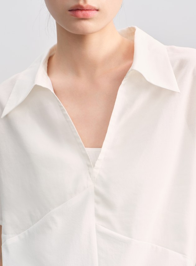 紙紗不對稱拼接襯衫