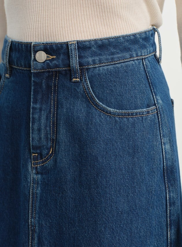 水洗感純棉牛仔長裙